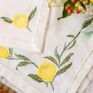Embroidered Lemon Placemat and Napkin